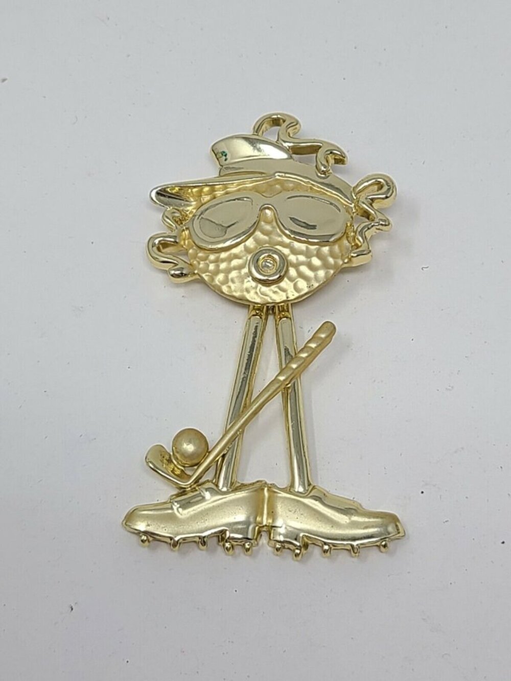 Vintage AJC Golfing Brooch Humorous Kinetic Gold Tone Golf Ball Pin